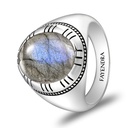 Sterling Silver 925 Ring Rhodium Plated Embedded With LABRADORITE