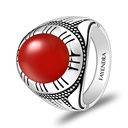 Sterling Silver 925 Ring Rhodium Plated Embedded With Red AGATE