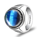 Sterling Silver 925 Ring Rhodium Plated Embedded With BLUE TIGER EYE