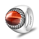 Sterling Silver 925 Ring Rhodium Plated Embedded With RED TIGER EYE