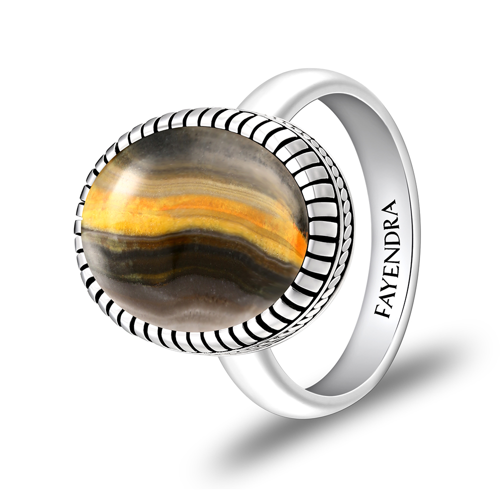 Sterling Silver 925 Ring Rhodium Plated Embedded With ECLIPSE STONE