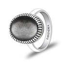 Sterling Silver 925 Ring Rhodium Plated Embedded With SILVER OBSIDIAN