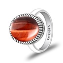 Sterling Silver 925 Ring Rhodium Plated Embedded With RED TIGER EYE