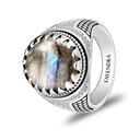 Sterling Silver 925 Ring Rhodium Plated Embedded With LABRADORITE And White CZ