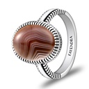 Sterling Silver 925 Ring Rhodium Plated Embedded With BOTSWANA AGATE