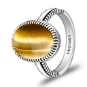 Sterling Silver 925 Ring Rhodium Plated Embedded With GOLD TIGER EYE