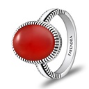 Sterling Silver 925 Ring Rhodium Plated Embedded With RED AGATE