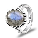 Sterling Silver 925 Ring Rhodium Plated Embedded With LABRADORITE