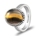 Sterling Silver 925 Ring Rhodium Plated Embedded With YELLOW TIGER EYE