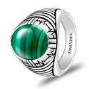 Sterling Silver 925 Ring Rhodium Plated Embedded With Malachite