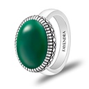 Sterling Silver 925 Ring Rhodium Plated Embedded With GREEN AGATE