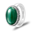 Sterling Silver 925 Ring Rhodium Plated Embedded With Malachite