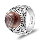 Sterling Silver 925 Ring Rhodium Plated Embedded With BOTSWANA AGATE And White CZ