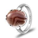 Sterling Silver 925 Ring Rhodium Plated Embedded With BOTSWANA AGATE