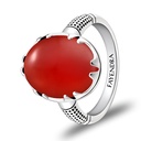 Sterling Silver 925 Ring Rhodium Plated Embedded With RED AGATE