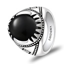 Sterling Silver 925 Ring Rhodium Plated Embedded With Black Agate