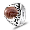 Sterling Silver 925 Ring Rhodium Plated Embedded With BOTSWANA AGATE