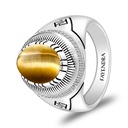 Sterling Silver 925 Ring Rhodium Plated Embedded With GOLD TIGER EYE And White CZ