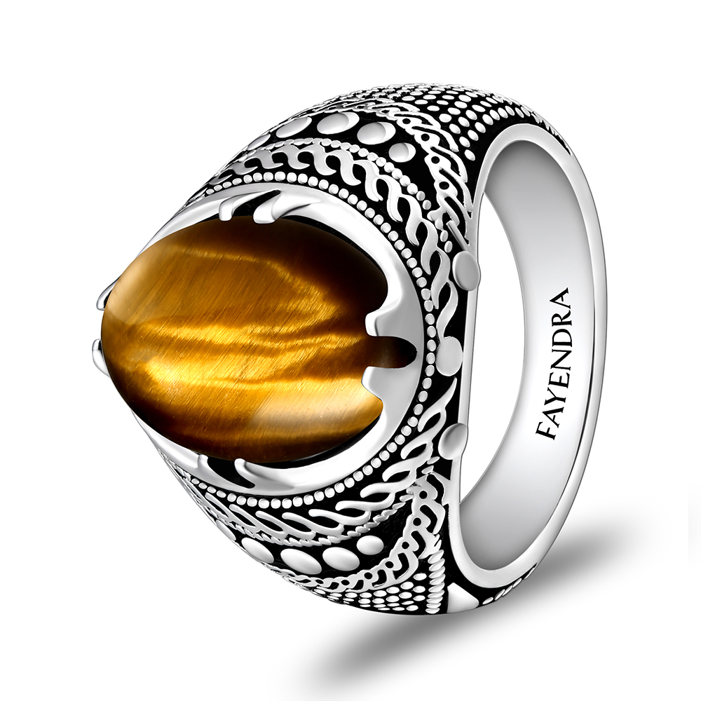 Sterling Silver 925 Ring Rhodium Plated Embedded With ECLIPSE STONE