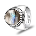 Sterling Silver 925 Ring Rhodium Plated Embedded With LABRADORITE