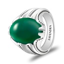 Sterling Silver 925 Ring Rhodium Plated Embedded With GREEN AGATE