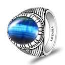 Sterling Silver 925 Ring Rhodium Plated Embedded With BLUE TIGER EYE