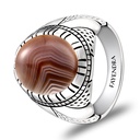 Sterling Silver 925 Ring Rhodium Plated Embedded With BOTSWANA AGATE