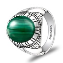 Sterling Silver 925 Ring Rhodium Plated Embedded With Malachite