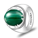 Sterling Silver 925 Ring Rhodium Plated Embedded With Malachite