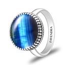 Sterling Silver 925 Ring Rhodium Plated Embedded With BLUE TIGER EYE