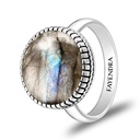 Sterling Silver 925 Ring Rhodium Plated Embedded With LABRADORITE