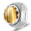 Sterling Silver 925 Ring Rhodium Plated Embedded With GOLD TIGER EYE