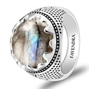 Sterling Silver 925 Ring Rhodium Plated Embedded With LABRADORITE