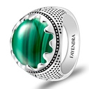 Sterling Silver 925 Ring Rhodium Plated Embedded With Malachite