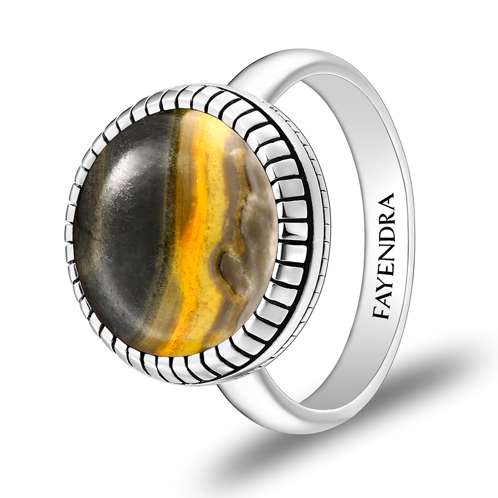 Sterling Silver 925 Ring Rhodium Plated Embedded With ECLIPSE STONE