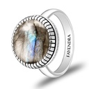 Sterling Silver 925 Ring Rhodium Plated Embedded With LABRADORITE