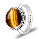 Sterling Silver 925 Ring Rhodium Plated Embedded With YELLOW TIGER EYE