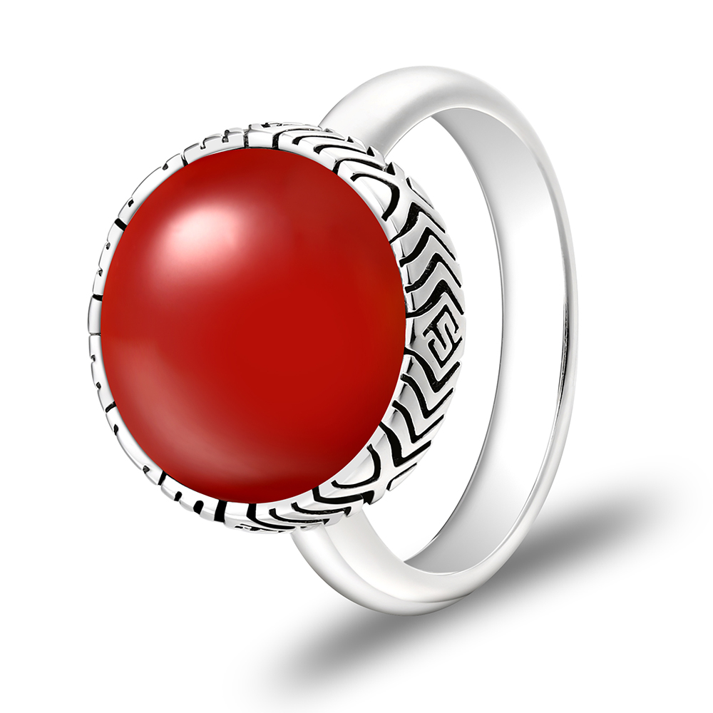 Sterling Silver 925 Ring Rhodium Plated Embedded With Red AGATE