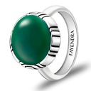 Sterling Silver 925 Ring Rhodium Plated Embedded With GREEN AGATE