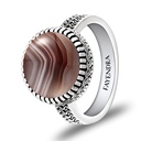 Sterling Silver 925 Ring Rhodium Plated Embedded With BOTSWANA AGATE