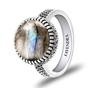 Sterling Silver 925 Ring Rhodium Plated Embedded With LABRADORITE