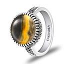 Sterling Silver 925 Ring Rhodium Plated Embedded With YELLOW TIGER EYE