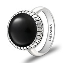 Sterling Silver 925 Ring Rhodium Plated Embedded With Black AGATE