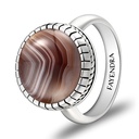 Sterling Silver 925 Ring Rhodium Plated Embedded With BOTSWANA AGATE And White CZ