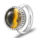 Sterling Silver 925 Ring Rhodium Plated Embedded With YELLOW TIGER EYE