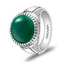 Sterling Silver 925 Ring Rhodium Plated Embedded With GREEN AGATE And White CZ