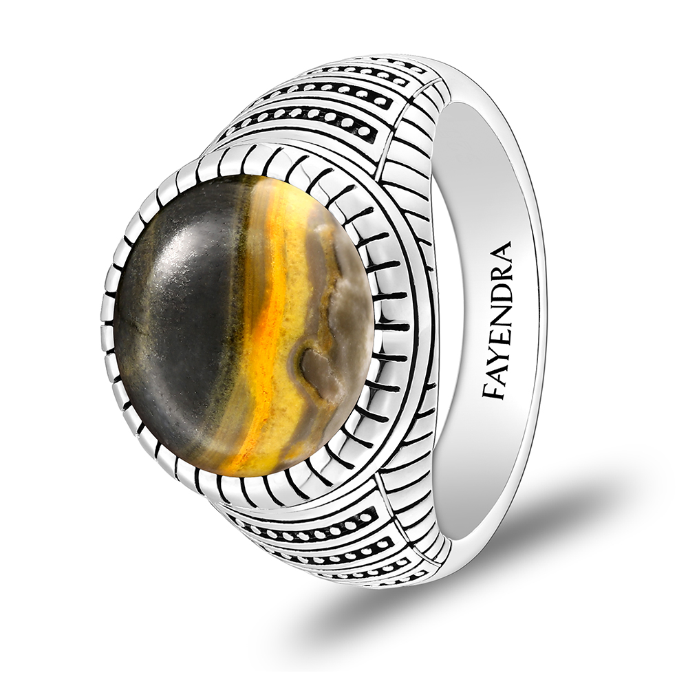 Sterling Silver 925 Ring Rhodium Plated Embedded With ECLIPSE STONE