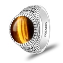 Sterling Silver 925 Ring Rhodium Plated Embedded With YELLOW TIGER EYE