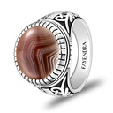 Sterling Silver 925 Ring Rhodium Plated Embedded With BOTSWANA AGATE