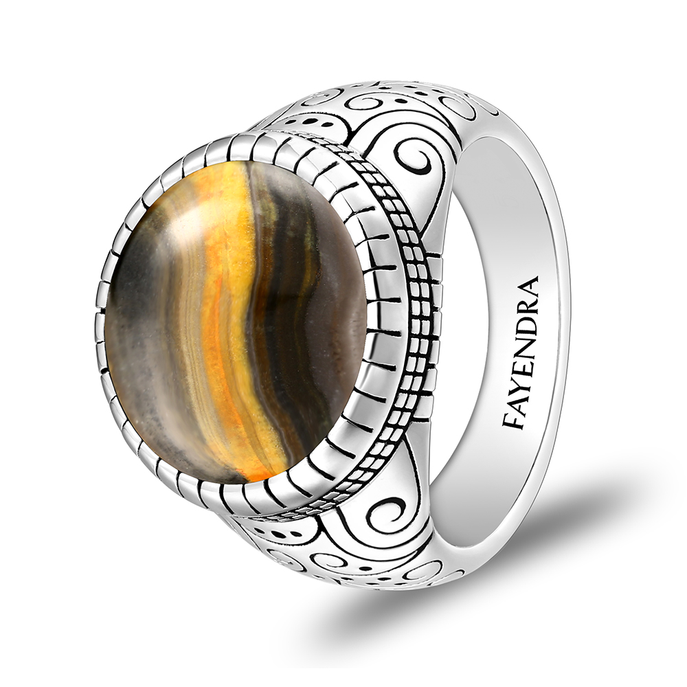 Sterling Silver 925 Ring Rhodium Plated Embedded With ECLIPSE STONE